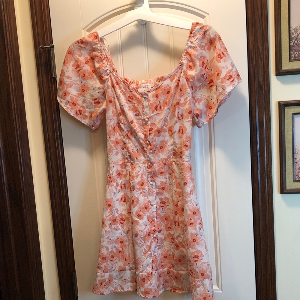 Sienna Sky Peach & White Floral Smocked Waist Dress